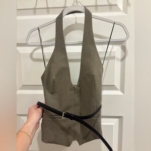 Zara XS army green/grey halter top with black belt